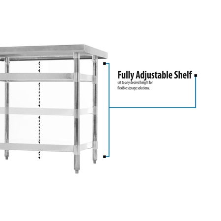 Bk Resources Work Table 14/304 Stainless Steel With Galvanized Undershelf 48"Wx36"D QTT-4836